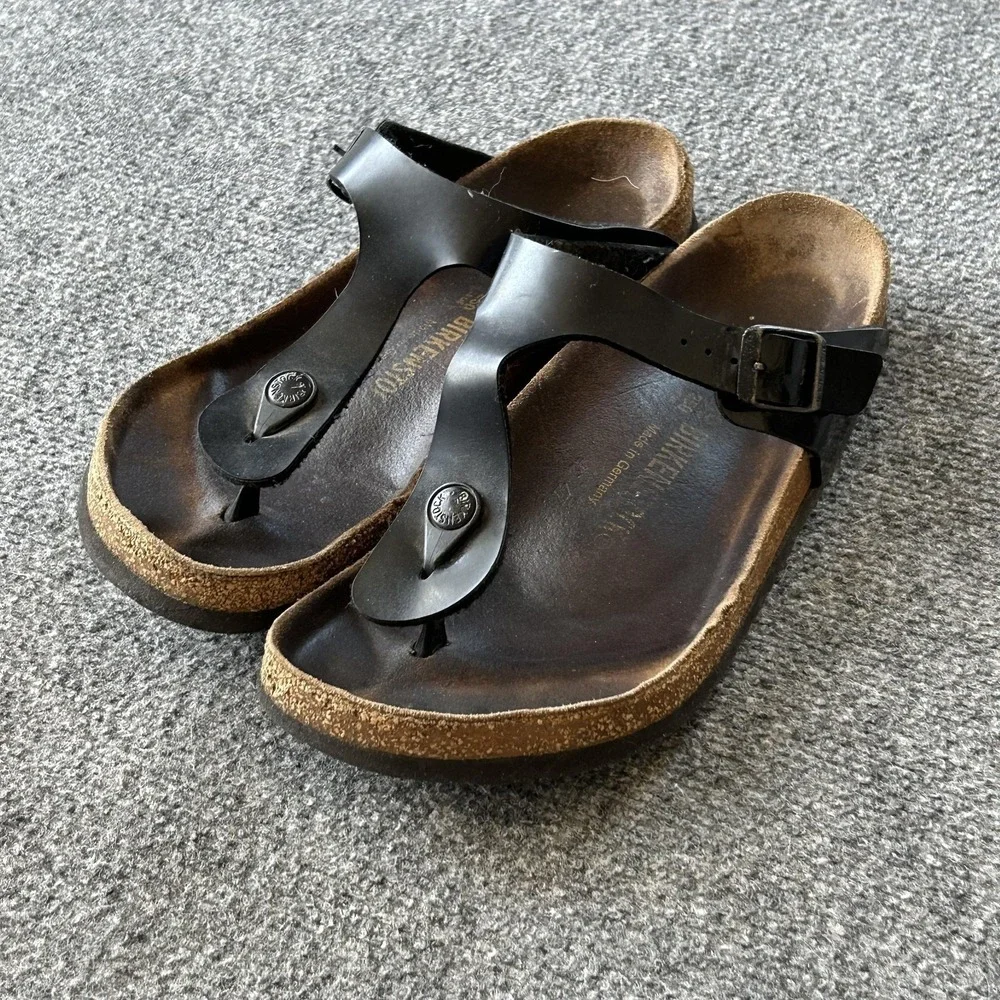 Birkenstock Gizeh Sandals Shoes Womens‎ Size 8 Black Leather Thong Flat Comfort